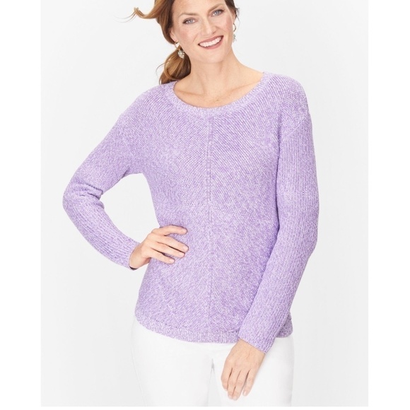 Talbots Shaker Stitch Sweater Pima Cotton Marled Purple Crew Neck Size Small - Picture 12 of 12